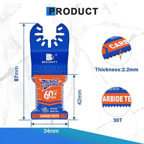 Heavy Duty Carbide Oscillating Multi Tool Blades Quick Release For Soft Metal Nails Bolts Screws Rebar Copper Pipe Handles Rough Tasks Without Breaking A Sweat, blue carbide blade, dimensions 87mm x 42mm.
