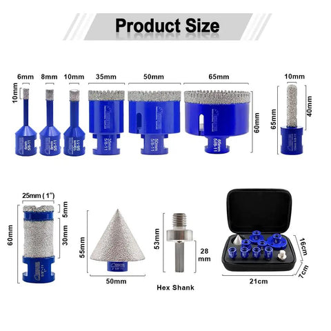 Diamond Drill Core Bit Hole Saw Kit With Hollow EVA Guide Jig For Drilling Porcelain Tile Marble Ceramic Includes various bit sizes