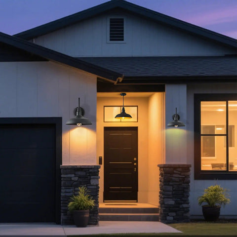 14 Inch Outdoor Gooseneck Barn Light Fixture Two Pack Black Matte Exterior Wall Sconce illuminating porch entrance