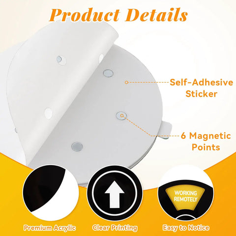 Six Color Coded 6 Inch Black Round Door Sign showing self-adhesive sticker and magnetic points for workspace privacy