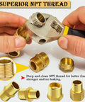 A Must Have Brass Fittings Kit 24 Piece NPT Adapters And Nipples Set with wrench on brass fixture, close-up