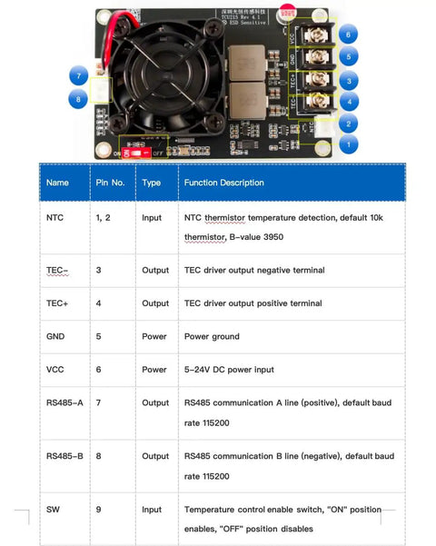 High Precision Peltier Temperature Controller With PID Thermostat For Industrial Digital Temperature Control, DC 5 To 24V, Up To 15A Output, NTC Sensor Accurate To 0.05 C, Stable Cooling And Heating Regulation, circuit board with fan and terminals