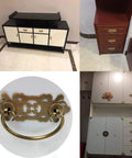 Antique Brass Vintage Style Pull Handles Set for Bookcases and Wardrobes, 2 Pieces With Screws shown on different cabinets