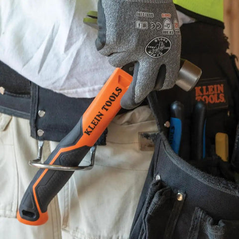 Heavy Hitting 16-Ounce Straight-Claw Hammer With Smooth Head, 13-Inch Length, Fiberglass Grip in tool belt