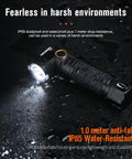 Beast Mode 1800 Lumens Tactical Flashlight With Type C Rechargeable, showing waterproof feature with light on in dark environment