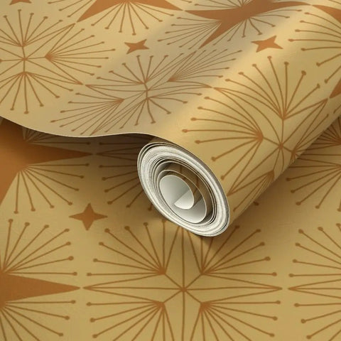 Premium Modern Brown Geometric Gold Metallic Wallpaper With A Hella Chic Fibrous Texture And Fire Resistant Eco Finish For Top Tier Indoor Home Decor Refresh, rolled up with detailed geometric design.