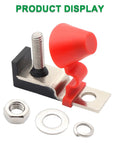 Marine Rated Battery Fuse Block For 30 To 300 Amp Fuses, MRBF Terminal Fuse Holder Kit With Red Cap, Washer, Lock Washer, And M8 Nut For Reliable Marine Power Distribution And Electrical Safety. M8 stud kit with cap, washer, lock washer, and nut