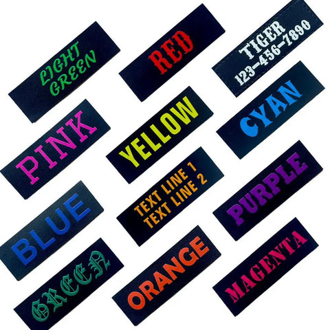 Solid Build Custom Tactical Patches Two Piece Set Personalized Name Hook Loop Tabs For Dog Harnesses Utility Vests Jackets And Law Enforcement Gear No Fuss Iron Or Attach Setup - Colorful name patches on black fabric.