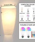 Dope Wall Sconces Set Of Two Modern Wall Mount Light Fixtures With Acrylic Shades Up Or Down Hallway Lighting For Bedroom Living Room Stairwell Includes Two RGB Warm White E26 Bulbs With Remote Control features and dimensions.