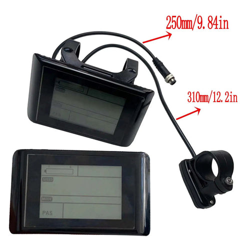 Waterproof LCD Bike Display And Computer For 48V Ebikes With 5 Pin Connector, showing cable lengths