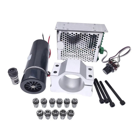 500W Air Cooled Spindle Motor For CNC Machining With 100V DC Power Supply WK611 ER11 8mm Chuck Speed Governor And 52mm Clamps Bracket
