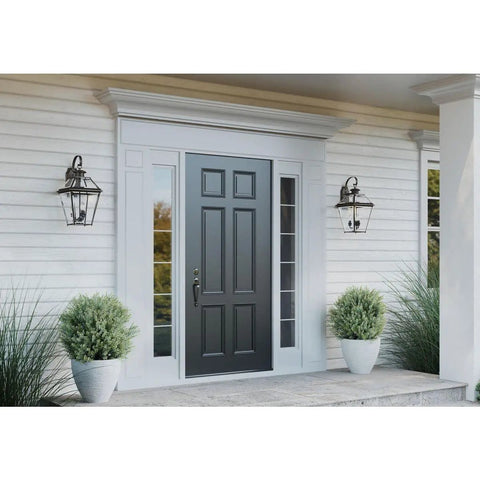 Burlington Three Light Large Wall Lantern with Clear Beveled Glass in Antique Bronze on porch enhancing curb appeal.