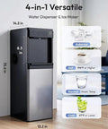 Top Shelf 4-In-1 Countertop Water Dispenser Plus Fast Ice Maker With Bottom Loading Cooler, black unit with drink options.