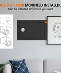 Illustration of wall-mounted 1.3 Cu Ft Fireproof Safe Box With Key Lock For Home And Office above sofa next to artwork.