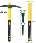 Dual Head 15 Inch Garden Pickaxe And Mattock Weeding Hoe, Forged Steel With Ergonomic Rubber Handle, dimensions illustrated