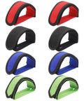 4 Pack Bike Pedal Straps For Kids, Adjustable Toe Clip Belts, red, black, blue, green, 40cm long, set on white background