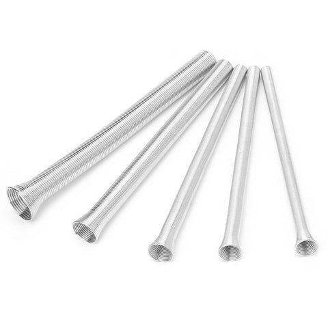 Five Piece Super Elastic Steel Spring Tube Bender Set 21cm components showing steel spring tubes for bending PVC and metal pipes.