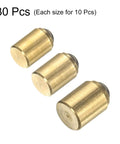 Top Shelf Heavy Duty Brass Ball Point Spring Plunger Assortment Kit With Exact Metric Dimensions showing three brass plungers.