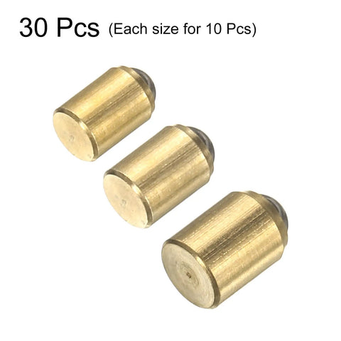 Top Shelf Heavy Duty Brass Ball Point Spring Plunger Assortment Kit With Exact Metric Dimensions showing three brass plungers.