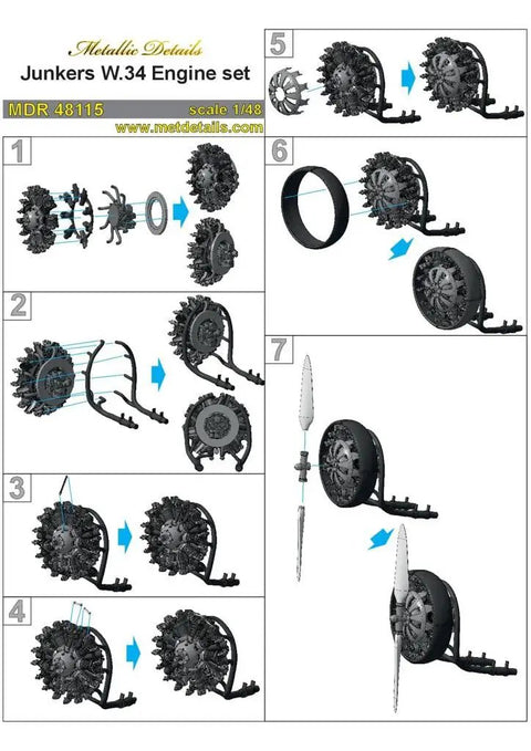 Assembly instructions for Junkers W.34 Engine Detailing Set For 1/48 Scale Aircraft, 3D Printed Detail Parts Upgrade For MikroMir Kits