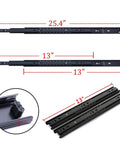 Heavy Duty Pair Of Black Metal Three Section Full Extension Drawer Slides Featuring Quiet Ball Bearing Tracks And Smooth Side Mount Glides Built Tough To Slide Like Butter For Drawers Up To Twenty Five Inches, showing 25.4" and 13" lengths.