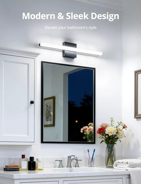 24 Inch Black Vanity Light For Bathroom Mirror LED Wall Bar Fixture 14W 1250LM Cool White 6000K illuminating modern bathroom