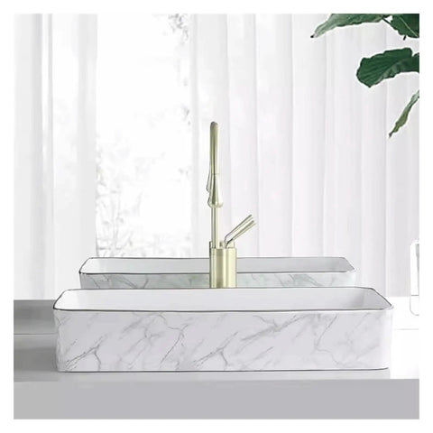 USZWBY Vessel Sinks Nordic Light Luxury Modern Above-Ground Basin Household Wash Single Bathroom Balcony Ceramic Bathroom Bowl Sink with marble design.
