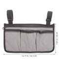 Grey bed rail hanging organizer with four pockets for bedside essentials grab and go caregiver friendly storage pouch