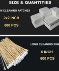 Pro Grade Gun Cleaning Kit With 600 Patches And 600 Swabs Lint Free And Highly Absorbent Cotton 6 Inch Swabs And 2x2 Patches