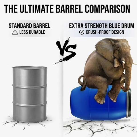 Elephant on Go-To Outdoor Rain Barrel Rain Drum 30L 50L 60L 65L 100L 120L 160L 200L Blue Food Grade HDPE Plastic illustrating strength