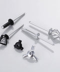 150 Pc Tri Fold Trim Rivets 3/16 X 1 Inch Black Aluminum Blind Rivets for Boat Kayak setup shown in various angles.