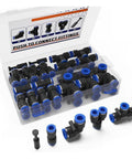 Get A Boss Level 60Pcs Push To Connect Kit With Brass Quick Couplers In 1/4 And 3/8 Inches That Slaps On Air Hoses Instantly For Compressors Without Tools, black and blue push-to-connect fittings in storage case