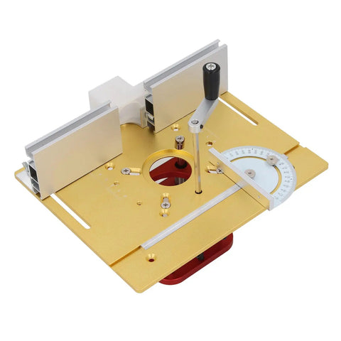 Rock Solid Aluminum Router Lift With Smooth Manual Height Adjustment Precision Workhorse For Woodworking and 64 To 66 Millimeter Router Motors close-up view with height adjustment crank and dial.