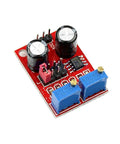 Top Shelf NE555 Pulse Waveform Generator Module With Slick Frequency And Dead On Duty Cycle Knobs, compact red PCB design.