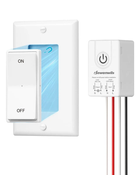 Wireless Light Switch And Receiver Kit No Wiring Required 15A Remote Control Wall Switch For Ceiling Lights Fans Lamps 100 Ft RF Range