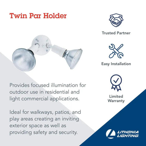 Outdoor Twin PAR Flood Light Fixture With Adjustable Lamp Holder For Security And Safety, white light on wall.