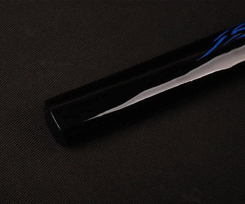 Close-up of Lacquered Wooden Katana Scabbard With Blue Dragon Engraving Saya For Japanese Samurai Sword Fits 27 to 28 Inch Blade 30 Inch Length Curved 2.2 cm Curvature Ideal For 70 to 72 cm Swords