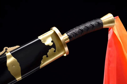 Handmade Wushu Dao Sword With Flexible Stainless Steel Blade And Black Scabbard For Kung Fu Training And Display hilt detail