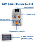 6-In-1 Power Functions Motors Kit With 2 M Motors Steering Servo AA Battery Box 2.4G Remote Receiver showing remote control features