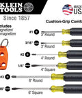 Magnetizer Demagnetizer Screwdriver Set, 7 Piece Kit With Magnetic Tips shown with 3 slotted and 3 Phillips heads, USA made.