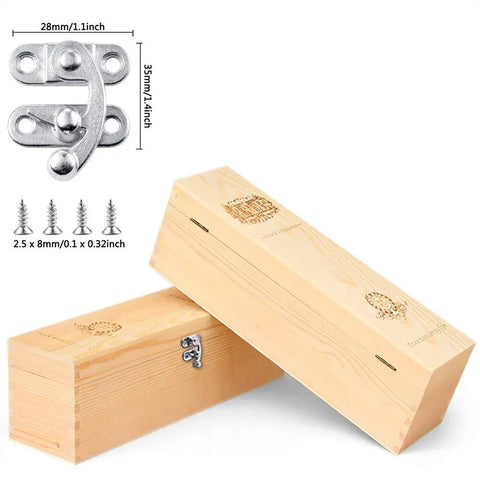 Wooden Box Latch Hook Kit Set With Silver Lock Clasp And Right Hasp Horn Drawer Latch Hardware, installation on wooden box