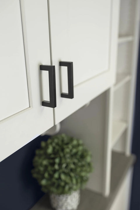 Solid Core Kitchen Cabinet Pulls And Handles In Matte Black From Skylight Collection 12 Inch Hole Center Heavy Duty Metal