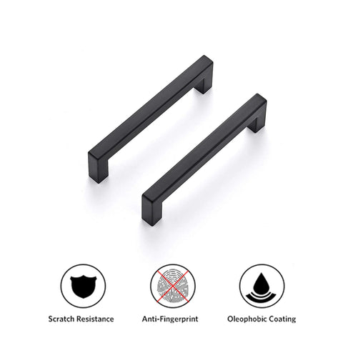 Square Bar Cabinet Handles Matte Black Set Of 10 With 5 Inch Hole Center And 5-1/2 Inch Overall Length Includes 1 Inch And 1.4 Inch Breakaway Screws And Built-In Screwdriver For Easy Drawer And Door Installation