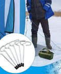 All In One Ice Anchor Tool Kit With Drill Adapter For Ice Fishing Stakes And Nails displayed with tent and protective bag
