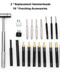 21 Piece Heavy Duty Punch Tool Set With Double Sided Copper Hammer, Four Interchangeable Heads For Auto And Mechanical Work, Protected Steel Chisel Pin Kit To Fix Tough Jobs Like A Pro, 21-piece set