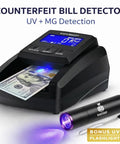 Street Smart Money Scanner With Portable Uv Tool Ir Mg Security Scan For Usd Eur Gbp Fake Bill Buster And Automatic Four Way Cash Value Tally Machine For Local Shops with LED display and bill slot.