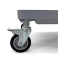 Close-up of 4-inch wheel and locking caster of Glass Rack Dolly For Dish And Glass Racks, Heavy Duty Mobile Transport Cart
