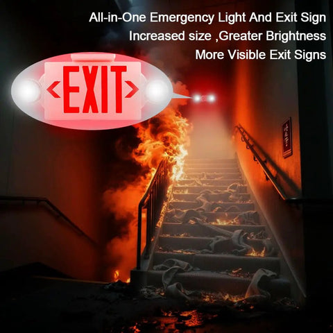 Built Tough Dual Head Emergency Exit Sign With Bright Red Led Lights Adjustable Commercial Backup Battery Plug In Self Test Ul Rated Works Great For Office 6 Pack illuminated on fire escape stairs