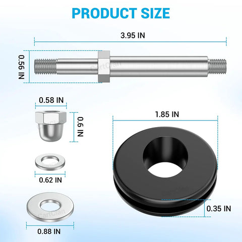 Heavy Duty Golf Cart Front Roof Top Support Repair Kit Locks Down Loose Panels Tight With Stainless Screws Nuts And Washers, various metal components with dimensions.