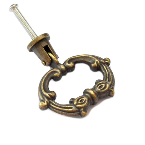 Antique bronze drawer ring pull with screw, part of the Bronze Drawer Ring Pulls Set Of 8 With Screws Single Hole Vintage Antique Style Handles.